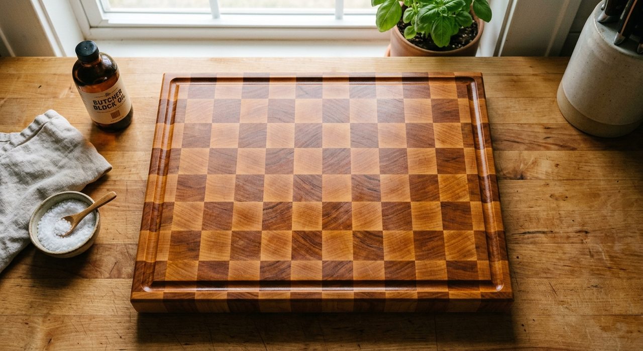 End-grain maple board with juice groove