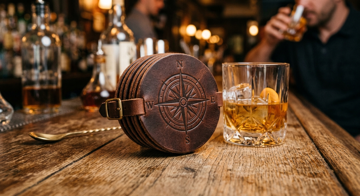Leather Bar Coasters · Set of 6