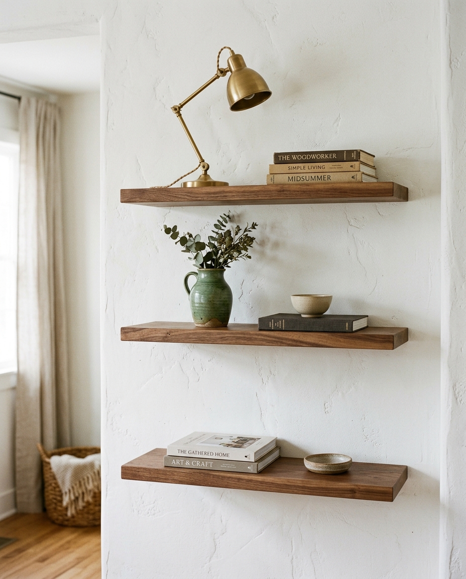 Walnut Floating Shelf Trio