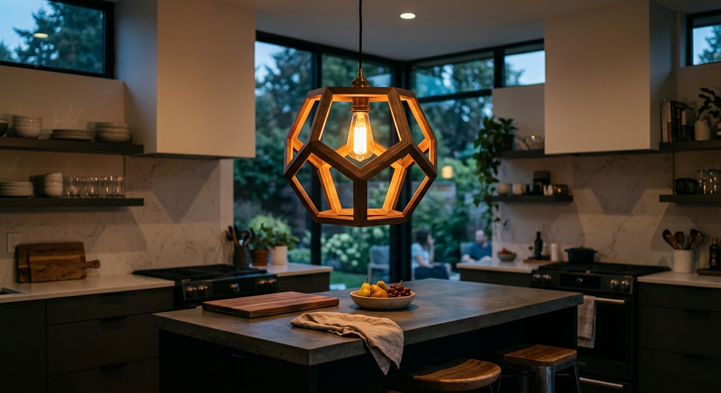 Geometric Walnut Pendant Shade