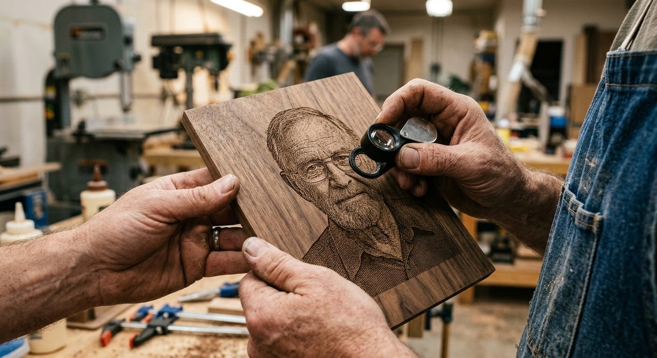 Hand-finishing engraved walnut details